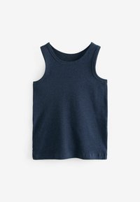 Marineblaue Tanktop aus weichem Baumwollstoff. Verfügt über einen klassischen Rundhalsausschnitt und breite Armausschnitte, mit einer glatten Textur und ohne sichtbare Muster.