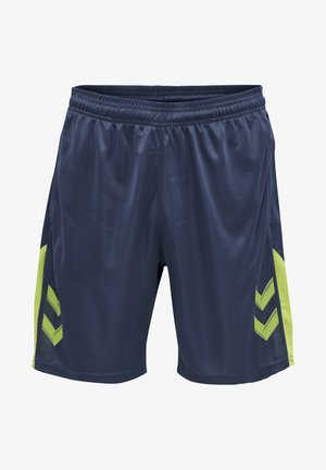 Marine sports shorts lavet af åndbart materiale; elastisk talje; har grønne chevron-detaljer på siderne. Glat tekstur, design der går til knæene.