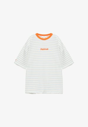 PULL&BEAR, STRIPED WITH SUN GRAPHIC - T-SHIRT - T-shirt imprimé - white