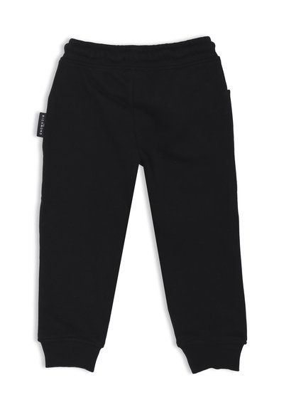 Pantaloni sportivi neri realizzati in morbido cotone, con vita elasticizzata e cordino, polsini a costine e tasca laterale con etichetta intrecciata.