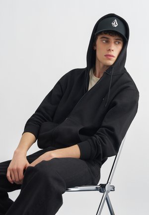 SINGLE STONE ZIP - Športna jopa s kapuco na zadrgo - black