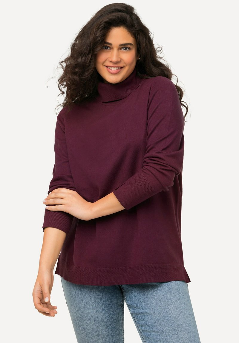 Ulla Popken ROLLKRAGEN BÜNDCHEN - Stickad tröja - dark berry