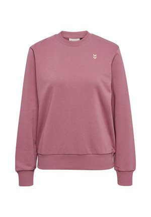 Fleece sweatshirt in zacht roze met een ronde hals, ribbel manchetten en zoom; heeft een klein, geborduurd chevronlogo op de borst.