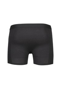 Boxer aderenti neri realizzati in tessuto morbido, con una texture liscia, vita elastica e un design attillato. Linee pulite senza motivi.