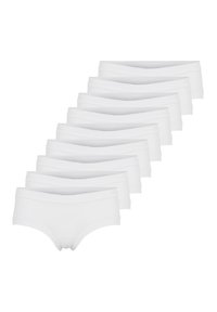 Hvide bomuldsunderbukser i en pakke med ti, med en glat overflade, bred elastisk talje og mid-rise design.
