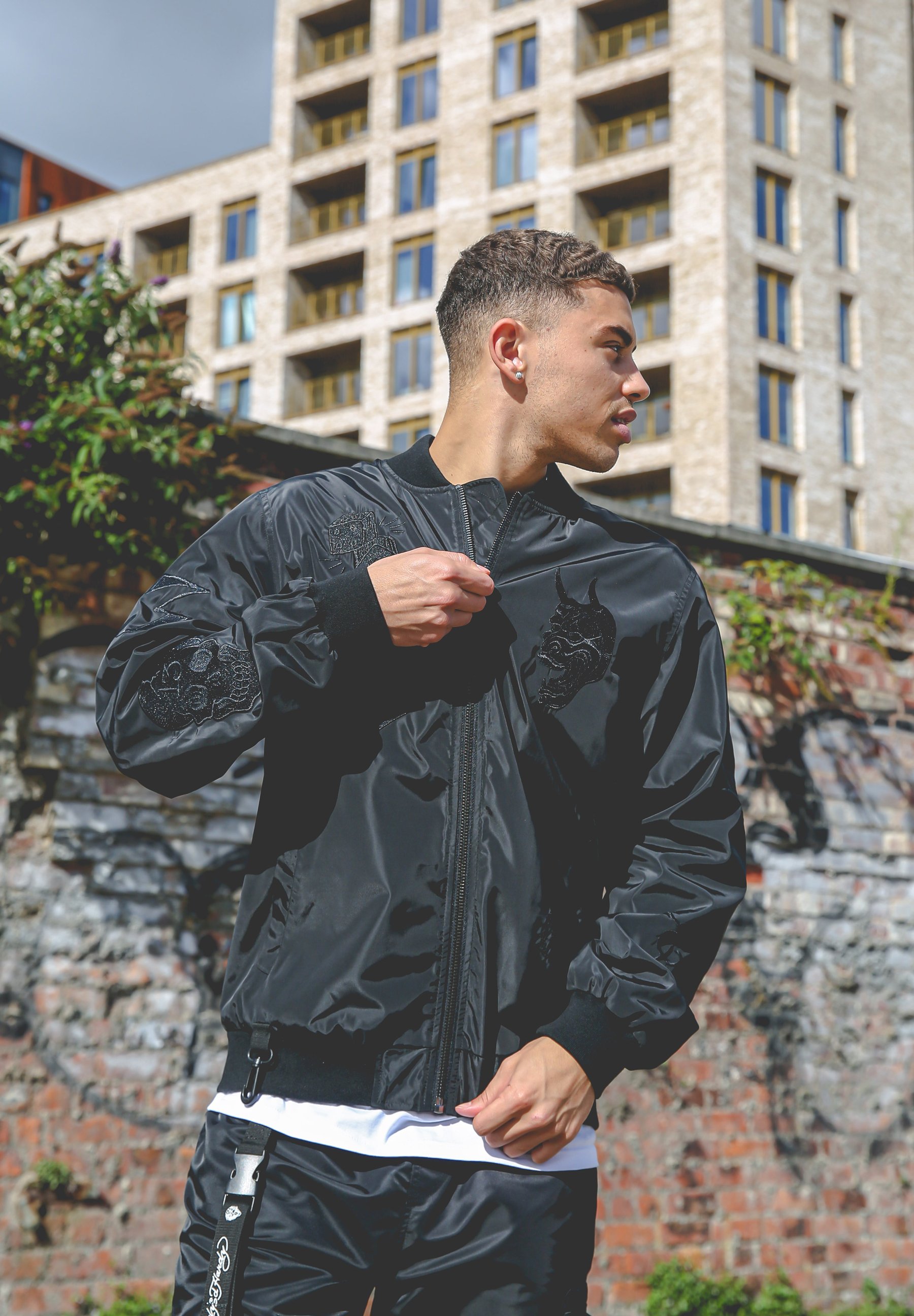 black nylon bomber