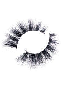 Black false eyelashes with long, varied lengths, fine fibers, and a flexible band for application. Subtle shimmer accents on the band.