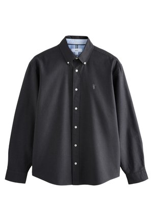 Camicia nera a maniche lunghe con bottoni, collo con bottoni e logo ricamato sottile sul lato sinistro del petto.