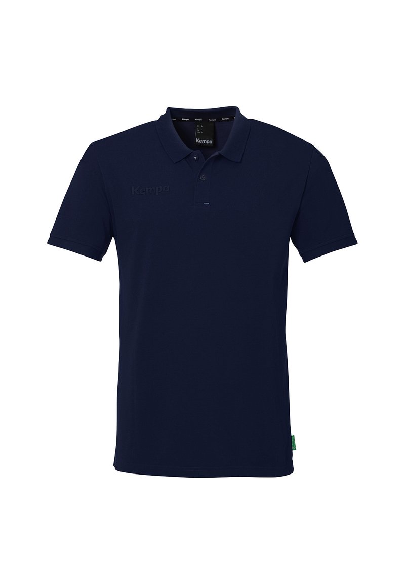 Donkerblauwe polo shirt van katoen. Heeft een klassieke kraag, korte mouwen en subtiele logodetails op de borst. Glad textuur.