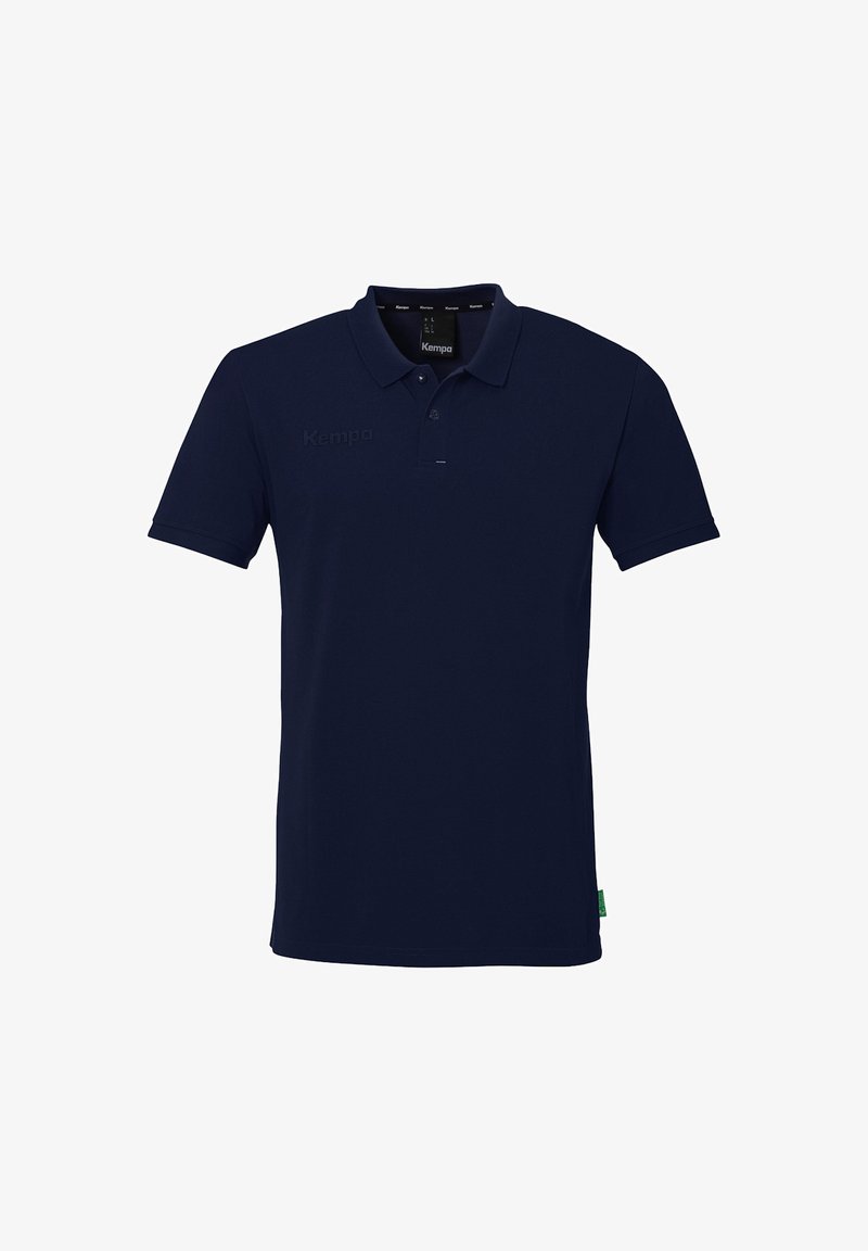 Donkerblauwe polo shirt van katoen. Heeft een klassieke kraag, korte mouwen en subtiele logodetails op de borst. Glad textuur.