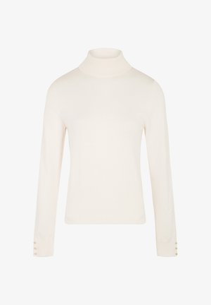 Lichtcrème coltrui met lange mouwen, geribbelde textuur en knoopaccenten op de manchetten. Regulere pasvorm en soepele stof.