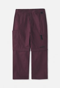 Burgunderfarbene Cargo-Hose, wandelbar, mit seitlichem Reißverschlussfach und Timberland-Logo am rechten Bein, mit verlängertem Innenbein.