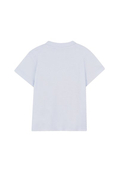 T-shirt à manches courtes bleu clair en coton. Il présente un col rond classique et une texture douce, sans motifs ni accents visibles.