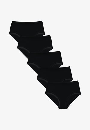 Lot de cinq culottes noires taille haute. Fabriquées en tissu lisse avec un design sans coutures. Comprend une taille élastique douce et des ouvertures de jambes.