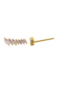 Orecchini a stecca in tono oro, decorati con pietre trasparenti a forma di marquise disposte in una linea curva, con un design semplice per il perno e il retro.
