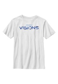 Hvid bomulds T-shirt med teksten "STAR WARS VISIONS" i blå. Korte ærmer, rund hals og et standard fit design.