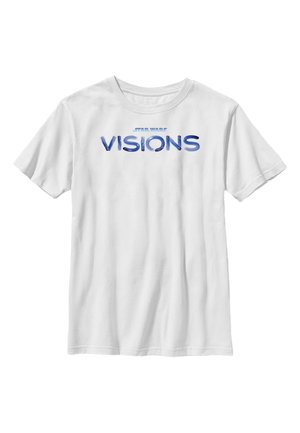 Hvid bomulds T-shirt med teksten "STAR WARS VISIONS" i blå. Korte ærmer, rund hals og et standard fit design.