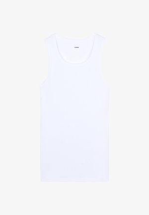 Top bianco senza maniche realizzato in cotone a coste, con spalline larghe, scollatura rotonda e taglio dritto all'orlo. Etichetta visibile all'interno.