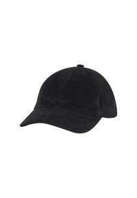 Gorra de béisbol negra hecha de tela suave con visera curvada. Presenta ojales cosidos para ventilación y un sutil logotipo en relieve en la parte frontal.