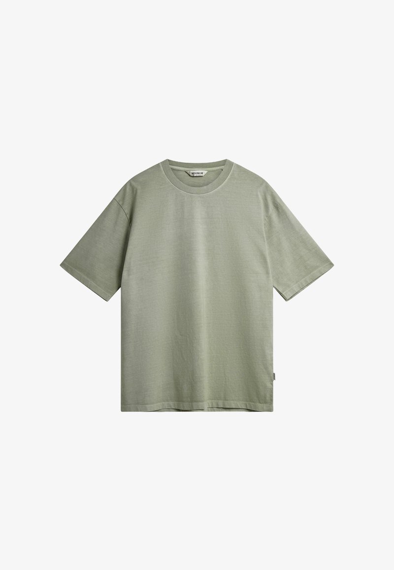 T-shirt à manches courtes en coton vert clair, avec un col rond et une coupe décontractée. Aucun motif visible ni détail hardware.