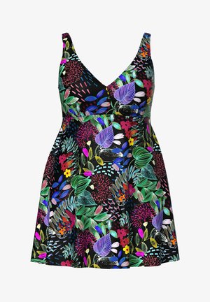 Ulla Popken, JUNGLE FLORA SWIM DRESS - Badeanzug - black
