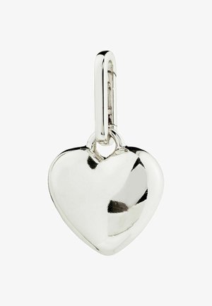 Silver heart pendant with a polished finish, featuring a loop for attachment. Smooth shape with reflective texture and no visible patterns.
