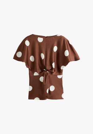 Next, REGULAR FIT - TEXTURED SATIN SHORT SLEEVE TWIST FRONT TOP - Bluse - chocolate brown ecru polka dot