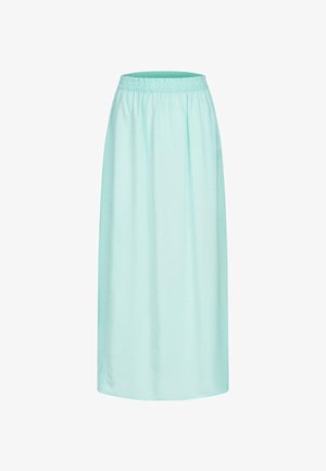 Light mint green maxi skirt with an elastic waistband, smooth texture, and flowing design. No patterns or accents visible.