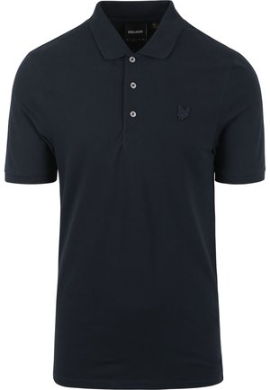 Marineblauwe polo-shirt van katoen, met een klassieke kraag, een vierknopenlijst en een geborduurd logo op de linkerborst.
