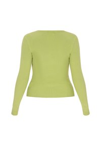 Rippiertes Langarmshirt in leuchtendem Limettengrün, mit taillierter Passform und Rundhalsausschnitt, das eine glatte, dehnbare Textur präsentiert.