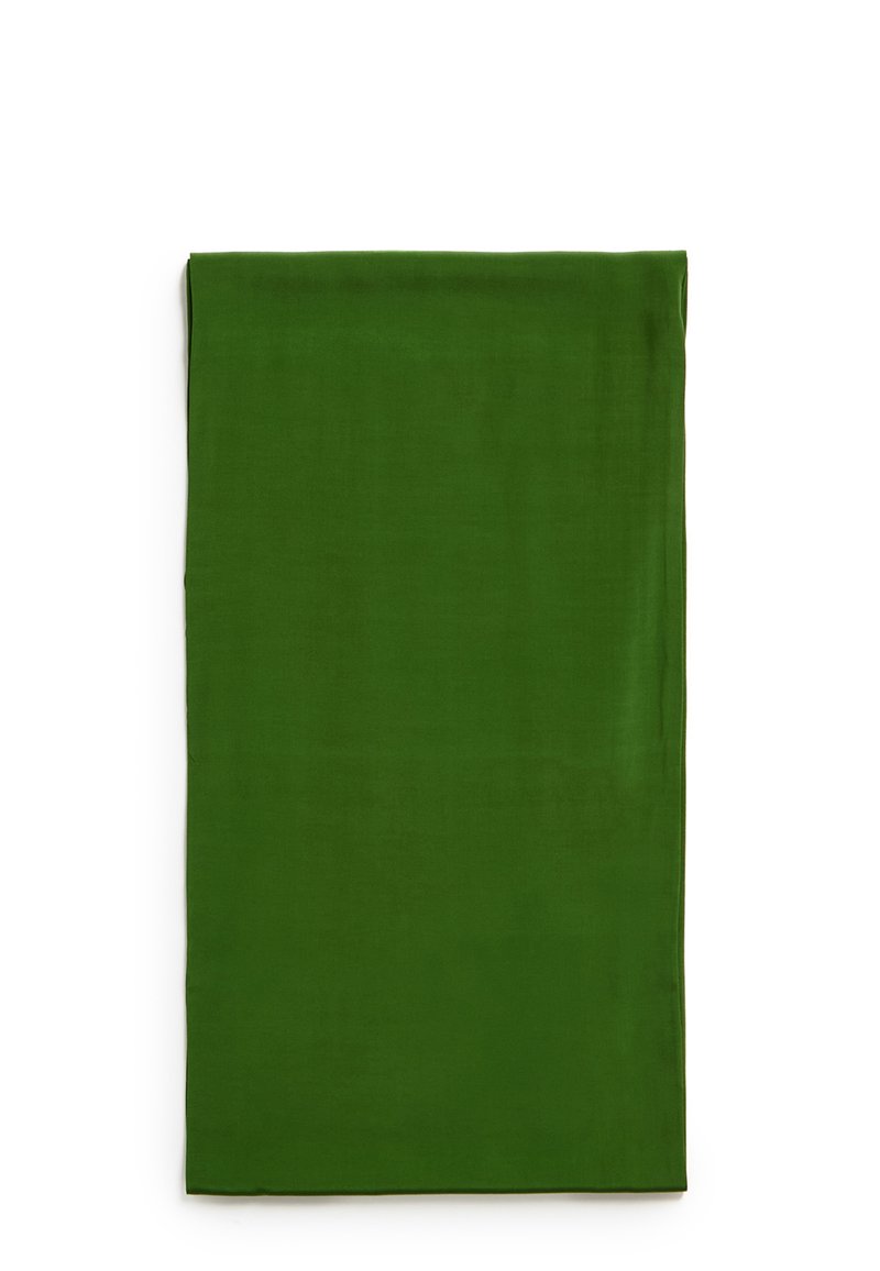 Grüner Stoff, glatte Textur, rechteckige Form, mit einer einheitlichen Farbnuance. Keine Muster oder zusätzlichen Details sichtbar.