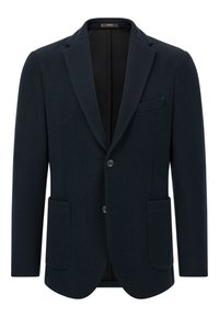 Námořnický blejzr na dva knoflíky z texturované látky. Má vykrojená klopy, dvě přední kapsy a náprsní kapsu. Úhledný střih, nelinkovaný vnitřek.