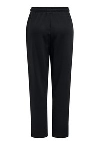 Μαύρο παντελόνι με ίσια γραμμή και ελαστική μέση, εμφανίζεται από πίσω σε λευκό φόντο.