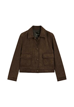 Massimo Dutti CROPPED - Leather jacket - dark brown