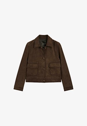 Massimo Dutti CROPPED - Leather jacket - dark brown