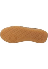 Suola di scarpa in gomma con un motivo testurizzato, dotata di un dettaglio con logo circolare. Il colore è marrone chiaro con un design del battistrada geometrico per una migliore aderenza.