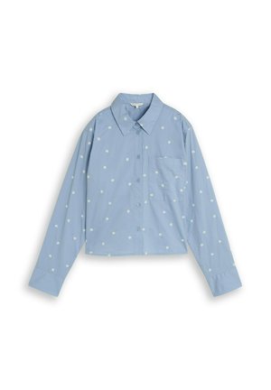 TOM TAILOR DENIM, TOM TAILOR DENIM BLUSEN & SHIRTS BOXY FIT HEMDBLUSE MIT HERZ-STICKEREI - Overhemdblouse - midblue white daisy embroidery