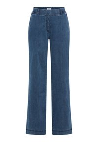 Denim bredde ben bukser i mørkeblue. Har en standard talje, sidelommer og lige snit med stikninger og kant. Letvægtsstof.