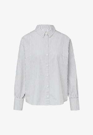 Hemd mit Knopfleiste in weißen und grauen vertikalen Streifen. Mit Kragen, langen Ärmeln und gerafften Manschetten für zusätzliche Textur und Form.