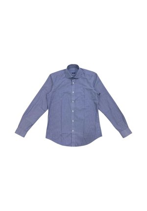 Camicia a maniche lunghe di colore azzurro chiaro con un sottile motivo a righe, colletto a bottoni e bottoni frontali. Realizzata in un tessuto liscio.