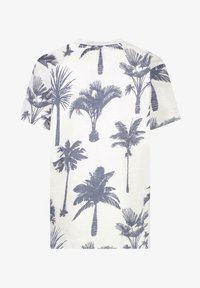 Lichte, korte mouwen t-shirt in roomkleur met een marineblauw palmboomprint. Ronde halsontwerp met een zachte textuur en een casual pasvorm.