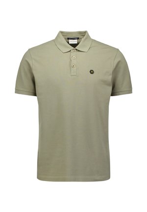 Olijf groene polo shirt van katoen, met een twee-knopen placket en een hexagonaal logo op de linkerkant van de borst. Korte mouwen, normale pasvorm.