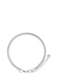 Sølvfarget armbånd med et fleksibelt, spiralformet design, med en hummerlås og en justerbar kjede for størrelsesvariasjon.