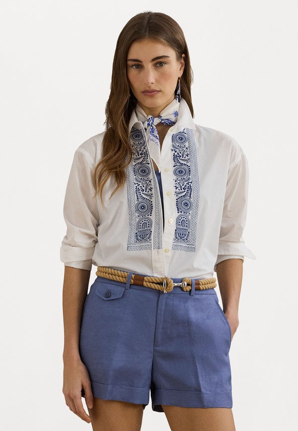 GEO EMBROIDERED COTTON BROADCLOTH SHIRT - Button-down blouse
