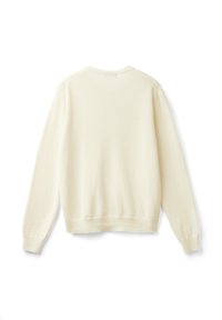 Sweatshirt z okrągłym dekoltem w kolorze kremowym, z długimi rękawami i luźnym krojem. Wykonany z miękkiego materiału z ściągaczami na rękawach i u dołu. Prosty design.