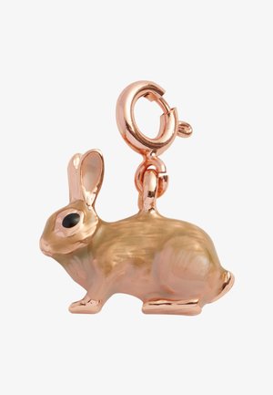 Charm z zajčkom, pozlačen z rožnato zlatom, ki ima sijočo, gladko teksturo, črne oči ter podrobno oblikovana ušesa in telo.