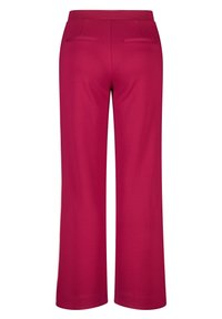 Fuchsia wijde broek met een gladde textuur, voorzien van een hoge tailleband, twee achterzakken en een eenvoudig, strak ontwerp.