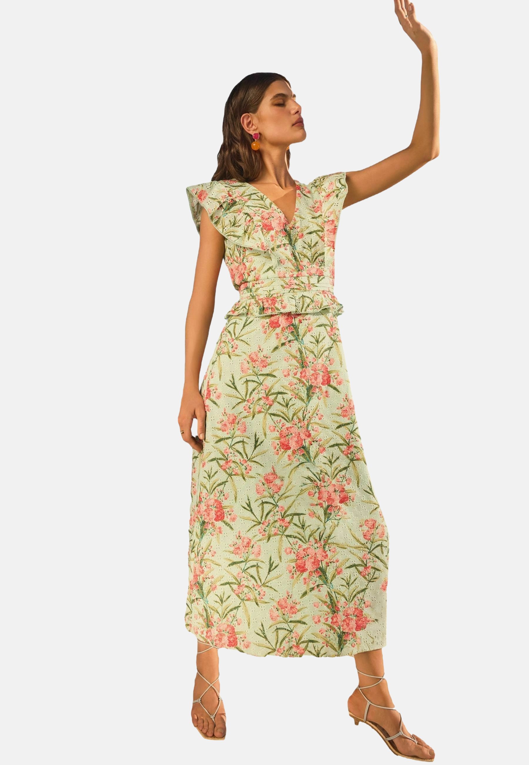 Ccisppal Abito Aderente Con Stampa Floreale Da Donna – Scollo A Spaghetti, Taglia L, Verde - 6
