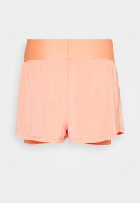 Pantalones cortos de algodón melocotón con cinturilla elástica. Textura suave, corte holgado y dobladillo curvado. Sin estampados ni acentos adicionales.
