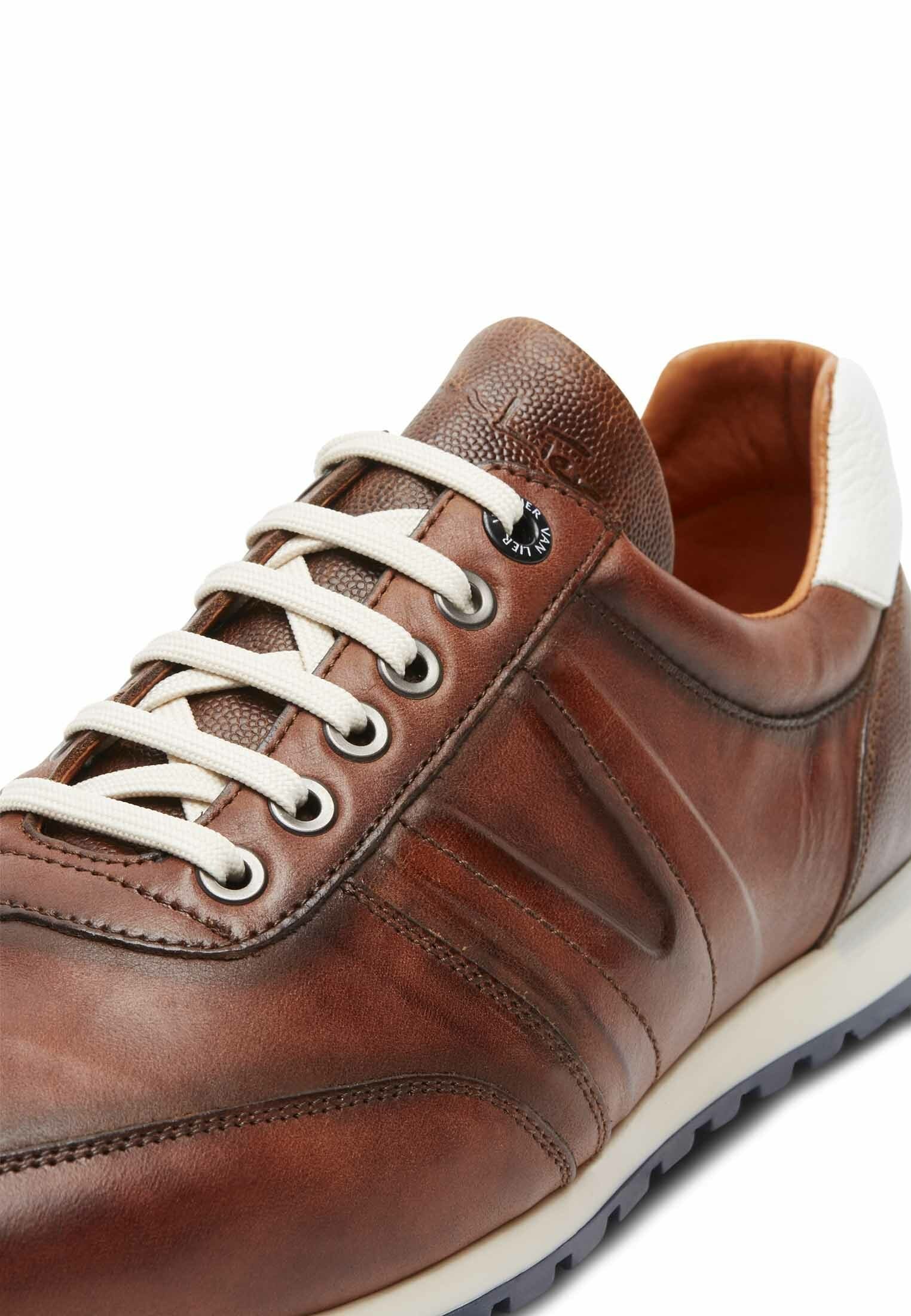 Van Lier Anzano leren sneakers cognac - Schoenen.nl